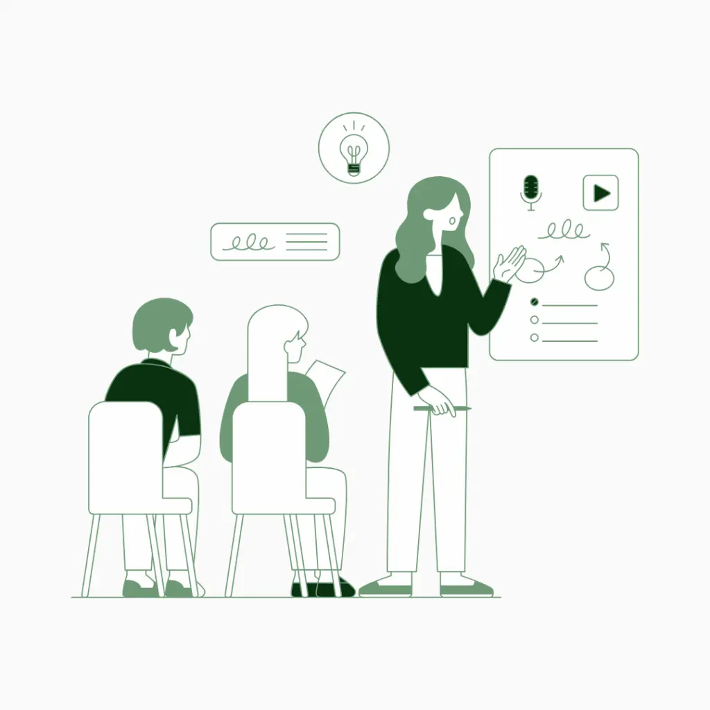 Image graphic of a lady giving a sales presentation to clients