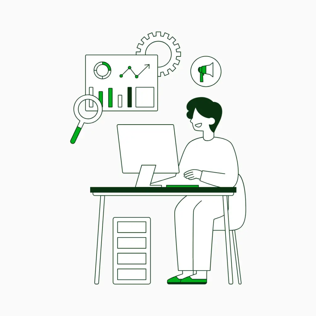 Image graphic of a lady analysis sales data